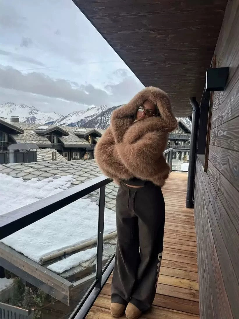 Virale Teddy Felljacke mit Kapuze