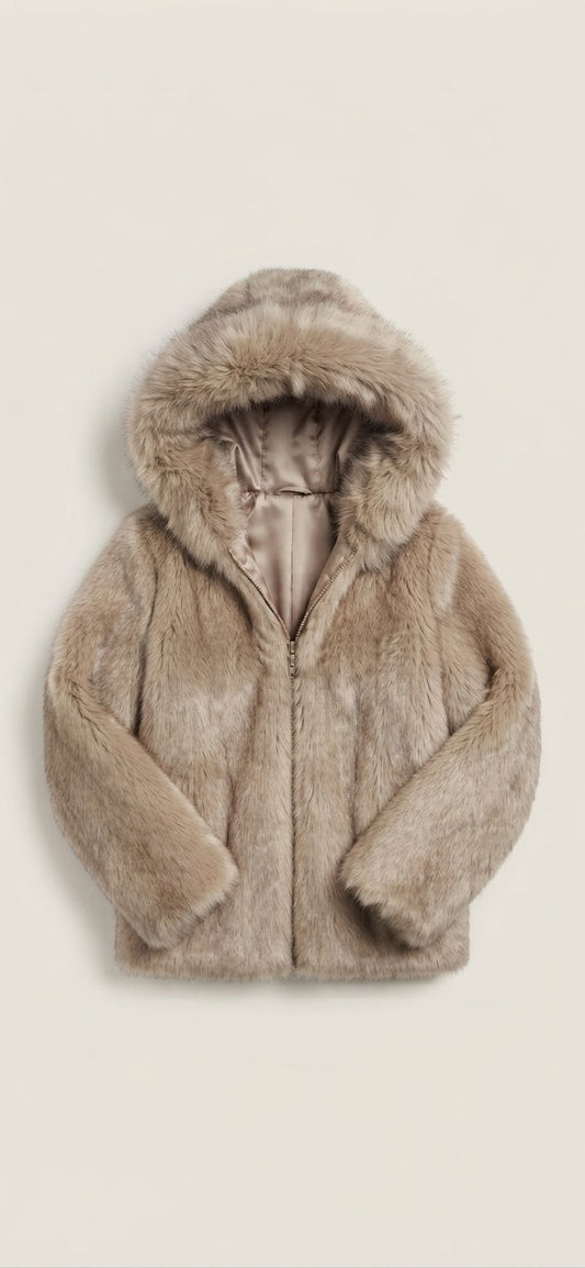 Virale Teddy Felljacke mit Kapuze